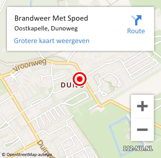 Locatie op kaart van de 112 melding: Brandweer Met Spoed Naar Oostkapelle, Dunoweg op 12 april 2024 10:55