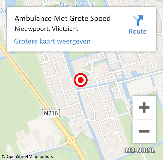 Locatie op kaart van de 112 melding: Ambulance Met Grote Spoed Naar Nieuwpoort, Vlietzicht op 12 april 2024 10:55