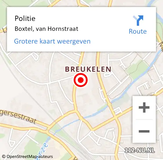 Locatie op kaart van de 112 melding: Politie Boxtel, van Hornstraat op 12 april 2024 11:02