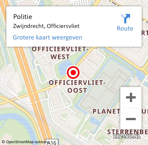 Locatie op kaart van de 112 melding: Politie Zwijndrecht, Officiersvliet op 12 april 2024 11:08