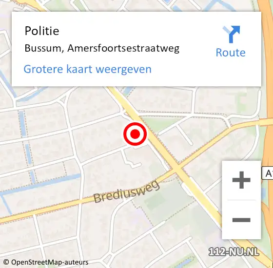 Locatie op kaart van de 112 melding: Politie Bussum, Amersfoortsestraatweg op 12 april 2024 12:15
