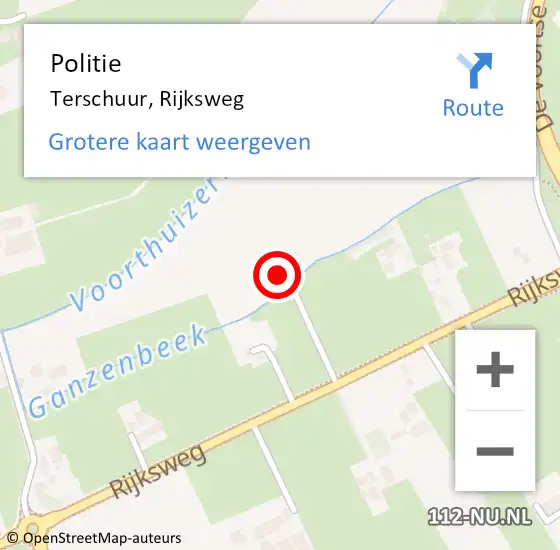 Locatie op kaart van de 112 melding: Politie Terschuur, Rijksweg op 12 april 2024 12:45