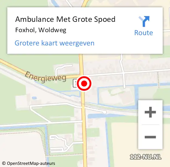 Locatie op kaart van de 112 melding: Ambulance Met Grote Spoed Naar Foxhol, Woldweg op 12 april 2024 12:52