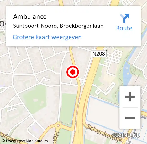 Locatie op kaart van de 112 melding: Ambulance Santpoort-Noord, Broekbergenlaan op 12 april 2024 13:07