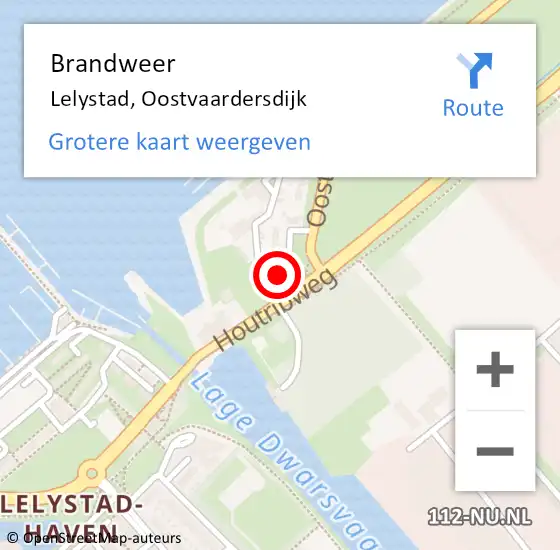 Locatie op kaart van de 112 melding: Brandweer Lelystad, Oostvaardersdijk op 12 april 2024 13:18
