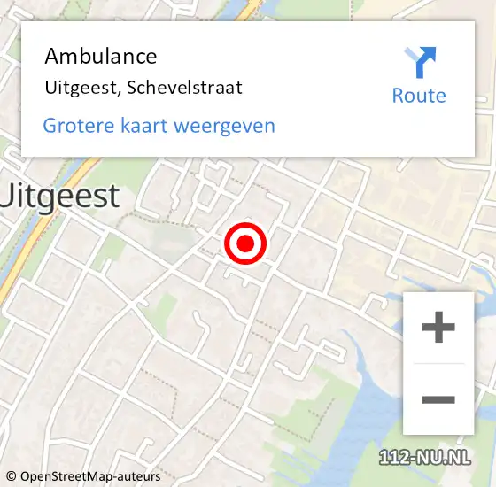 Locatie op kaart van de 112 melding: Ambulance Uitgeest, Schevelstraat op 12 april 2024 13:27