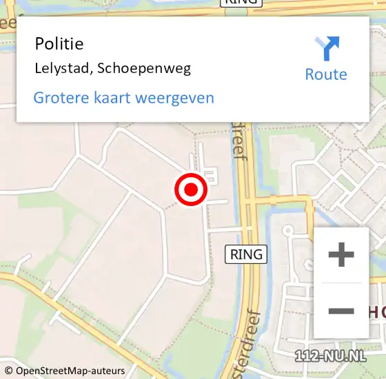 Locatie op kaart van de 112 melding: Politie Lelystad, Schoepenweg op 12 april 2024 14:08
