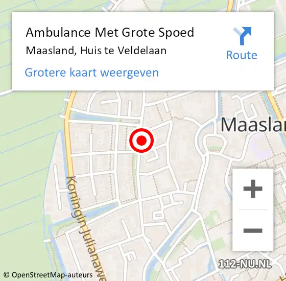 Locatie op kaart van de 112 melding: Ambulance Met Grote Spoed Naar Maasland, Huis te Veldelaan op 12 april 2024 14:17