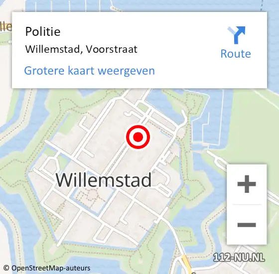 Locatie op kaart van de 112 melding: Politie Willemstad, Voorstraat op 12 april 2024 15:02