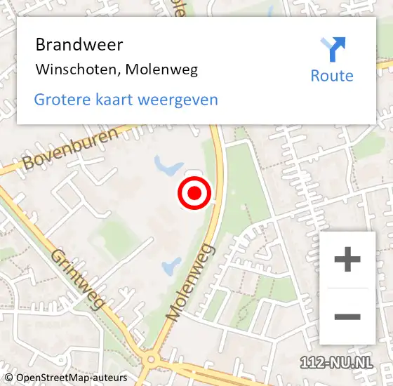 Locatie op kaart van de 112 melding: Brandweer Winschoten, Molenweg op 12 april 2024 15:46