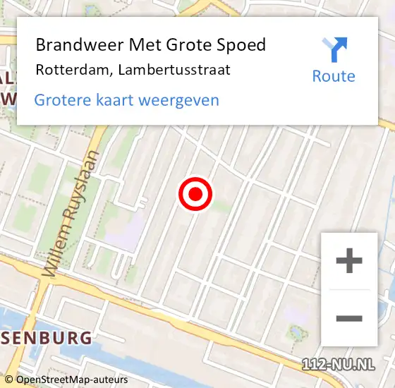 Locatie op kaart van de 112 melding: Brandweer Met Grote Spoed Naar Rotterdam, Lambertusstraat op 12 april 2024 15:48