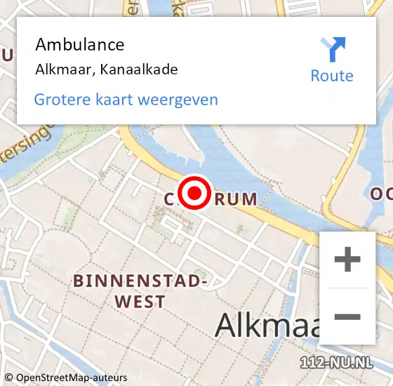 Locatie op kaart van de 112 melding: Ambulance Alkmaar, Kanaalkade op 12 april 2024 15:56