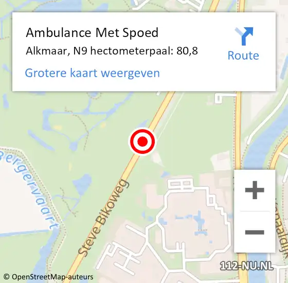 Locatie op kaart van de 112 melding: Ambulance Met Spoed Naar Alkmaar, N9 hectometerpaal: 80,8 op 12 april 2024 15:58