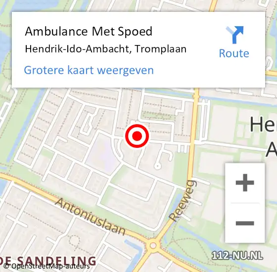 Locatie op kaart van de 112 melding: Ambulance Met Spoed Naar Hendrik-Ido-Ambacht, Tromplaan op 12 april 2024 16:28