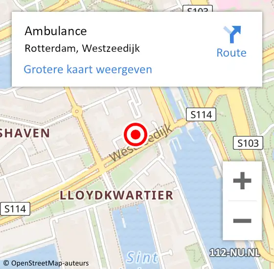 Locatie op kaart van de 112 melding: Ambulance Rotterdam, Westzeedijk op 12 april 2024 16:31
