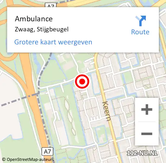 Locatie op kaart van de 112 melding: Ambulance Zwaag, Stijgbeugel op 12 april 2024 16:42