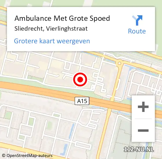 Locatie op kaart van de 112 melding: Ambulance Met Grote Spoed Naar Sliedrecht, Vierlinghstraat op 12 april 2024 16:48
