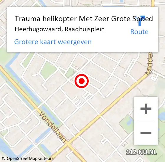 Locatie op kaart van de 112 melding: Trauma helikopter Met Zeer Grote Spoed Naar Heerhugowaard, Raadhuisplein op 12 april 2024 16:53