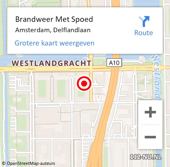 Locatie op kaart van de 112 melding: Brandweer Met Spoed Naar Amsterdam, Delflandlaan op 12 april 2024 16:58