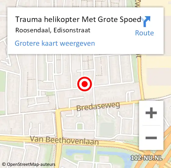 Locatie op kaart van de 112 melding: Trauma helikopter Met Grote Spoed Naar Roosendaal, Edisonstraat op 12 april 2024 17:05