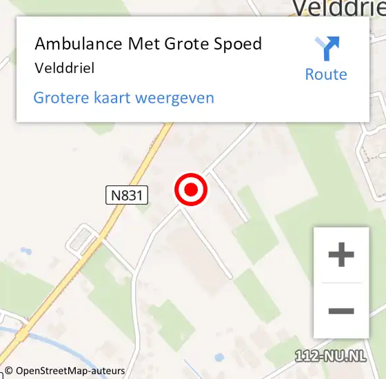 Locatie op kaart van de 112 melding: Ambulance Met Grote Spoed Naar Velddriel op 12 april 2024 18:41
