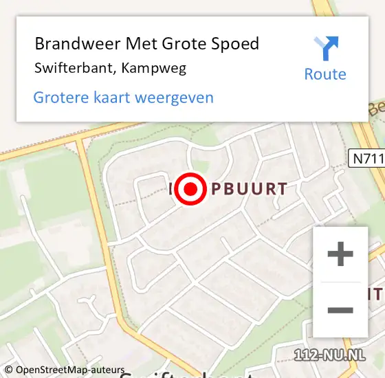 Locatie op kaart van de 112 melding: Brandweer Met Grote Spoed Naar Swifterbant, Kampweg op 12 april 2024 20:59