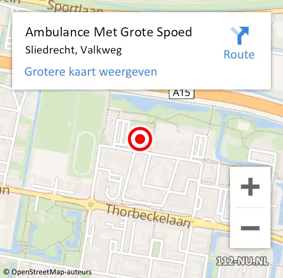 Locatie op kaart van de 112 melding: Ambulance Met Grote Spoed Naar Sliedrecht, Valkweg op 12 april 2024 21:08