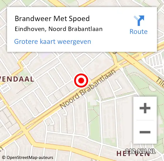 Locatie op kaart van de 112 melding: Brandweer Met Spoed Naar Eindhoven, Noord Brabantlaan op 12 april 2024 23:50
