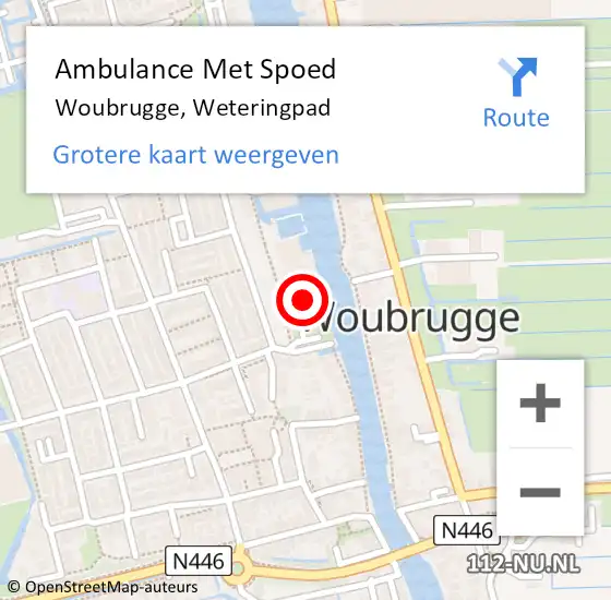 Locatie op kaart van de 112 melding: Ambulance Met Spoed Naar Woubrugge, Weteringpad op 13 april 2024 05:11