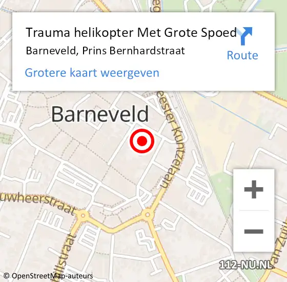 Locatie op kaart van de 112 melding: Trauma helikopter Met Grote Spoed Naar Barneveld, Prins Bernhardstraat op 13 april 2024 05:36