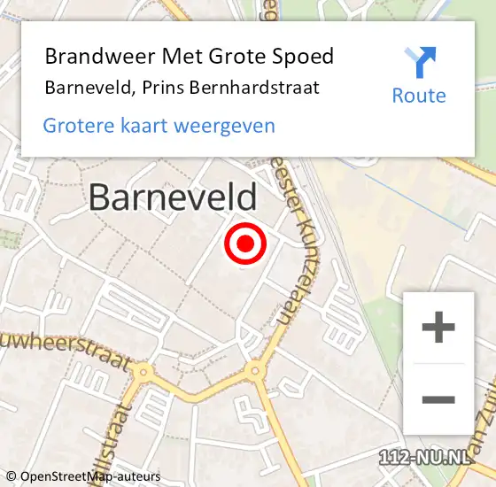Locatie op kaart van de 112 melding: Brandweer Met Grote Spoed Naar Barneveld, Prins Bernhardstraat op 13 april 2024 05:37