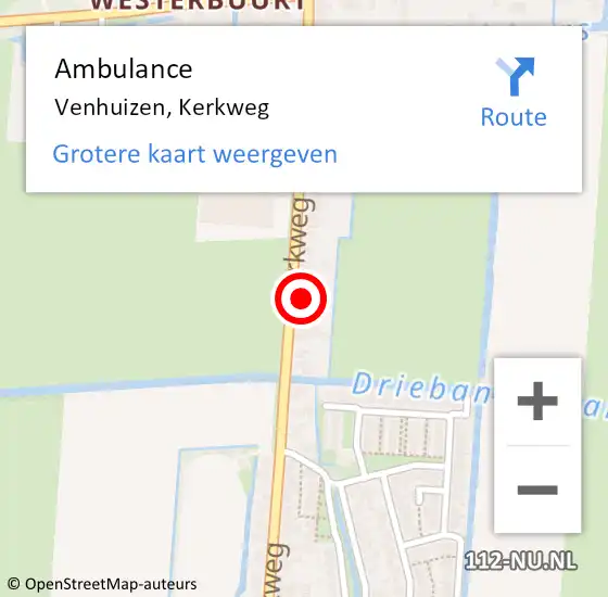 Locatie op kaart van de 112 melding: Ambulance Venhuizen, Kerkweg op 13 april 2024 06:05