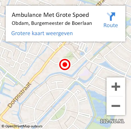 Locatie op kaart van de 112 melding: Ambulance Met Grote Spoed Naar Obdam, Burgemeester de Boerlaan op 13 april 2024 07:37