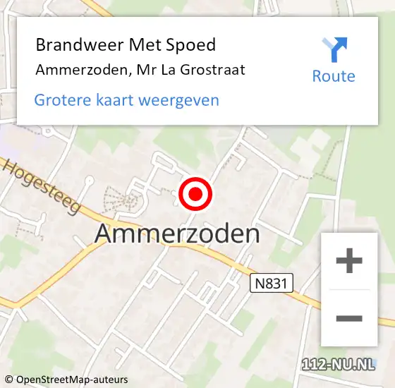 Locatie op kaart van de 112 melding: Brandweer Met Spoed Naar Ammerzoden, Mr La Grostraat op 13 april 2024 08:03