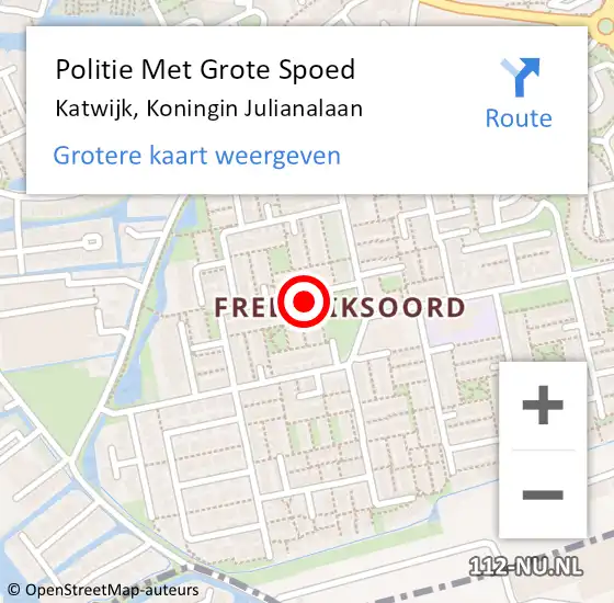 Locatie op kaart van de 112 melding: Politie Met Grote Spoed Naar Katwijk, Koningin Julianalaan op 13 april 2024 10:28
