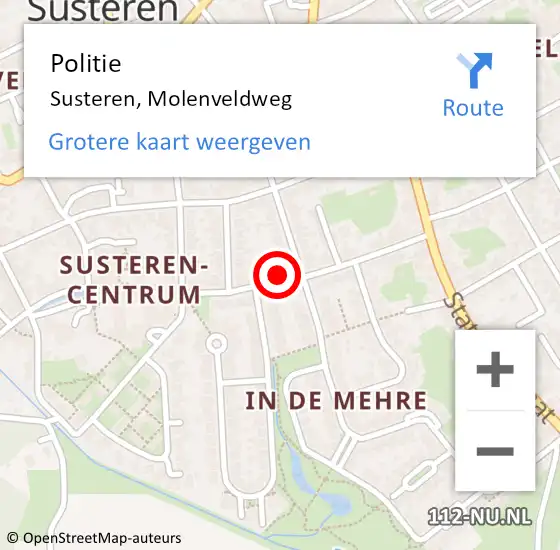 Locatie op kaart van de 112 melding: Politie Susteren, Molenveldweg op 13 april 2024 10:47