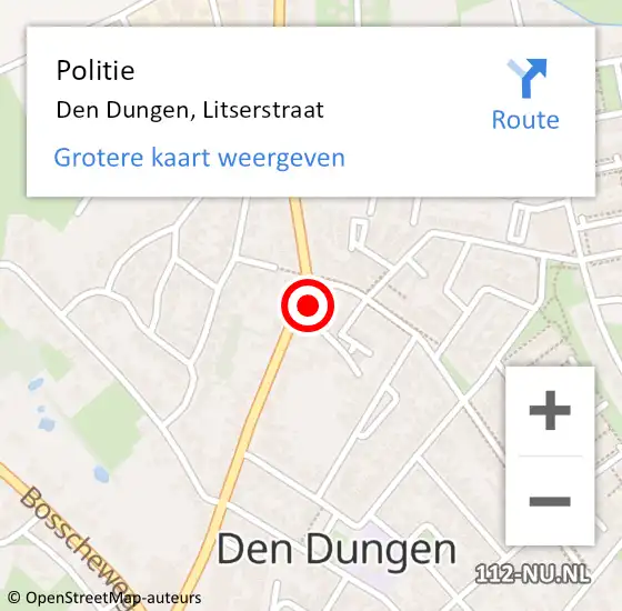 Locatie op kaart van de 112 melding: Politie Den Dungen, Litserstraat op 13 april 2024 10:59