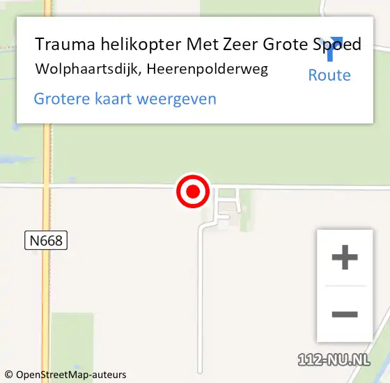 Locatie op kaart van de 112 melding: Trauma helikopter Met Zeer Grote Spoed Naar Wolphaartsdijk, Heerenpolderweg op 13 april 2024 11:01