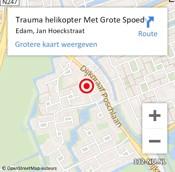 Locatie op kaart van de 112 melding: Trauma helikopter Met Grote Spoed Naar Edam, Jan Hoeckstraat op 13 april 2024 11:48