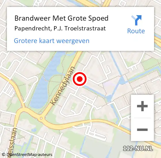 Locatie op kaart van de 112 melding: Brandweer Met Grote Spoed Naar Papendrecht, P.J. Troelstrastraat op 13 april 2024 12:20