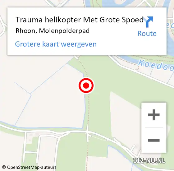 Locatie op kaart van de 112 melding: Trauma helikopter Met Grote Spoed Naar Rhoon, Molenpolderpad op 13 april 2024 12:29