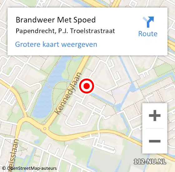 Locatie op kaart van de 112 melding: Brandweer Met Spoed Naar Papendrecht, P.J. Troelstrastraat op 13 april 2024 12:33