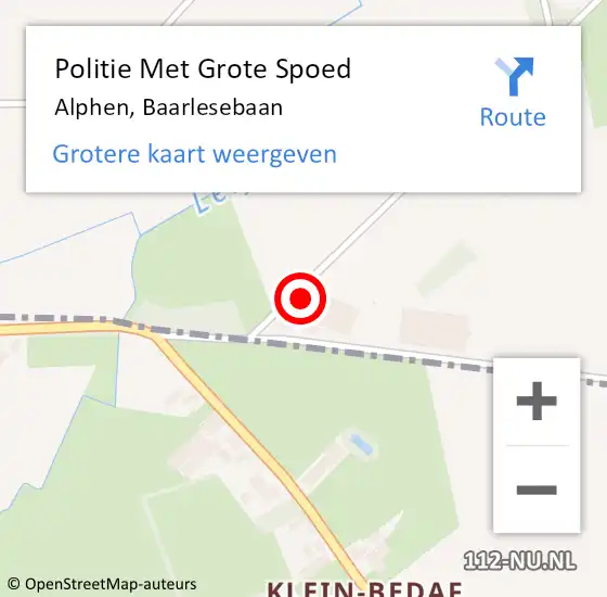 Locatie op kaart van de 112 melding: Politie Met Grote Spoed Naar Alphen, Baarlesebaan op 13 april 2024 13:04
