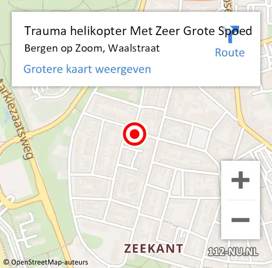 Locatie op kaart van de 112 melding: Trauma helikopter Met Zeer Grote Spoed Naar Bergen op Zoom, Waalstraat op 13 april 2024 13:20