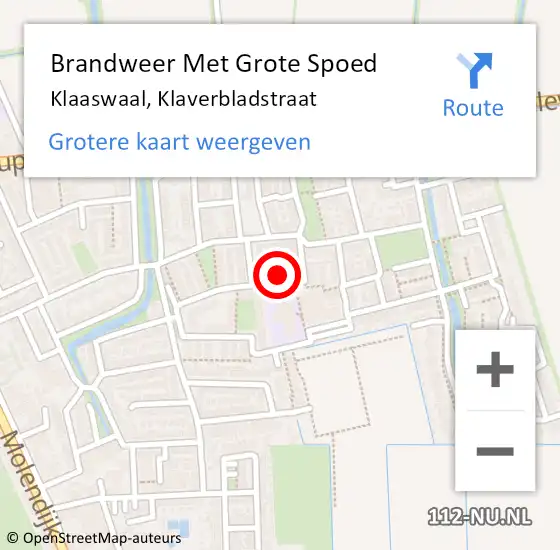 Locatie op kaart van de 112 melding: Brandweer Met Grote Spoed Naar Klaaswaal, Klaverbladstraat op 13 april 2024 13:22