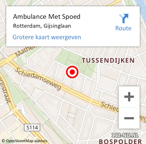 Locatie op kaart van de 112 melding: Ambulance Met Spoed Naar Rotterdam, Gijsinglaan op 13 april 2024 13:36