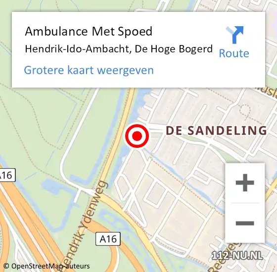 Locatie op kaart van de 112 melding: Ambulance Met Spoed Naar Hendrik-Ido-Ambacht, De Hoge Bogerd op 13 april 2024 13:59