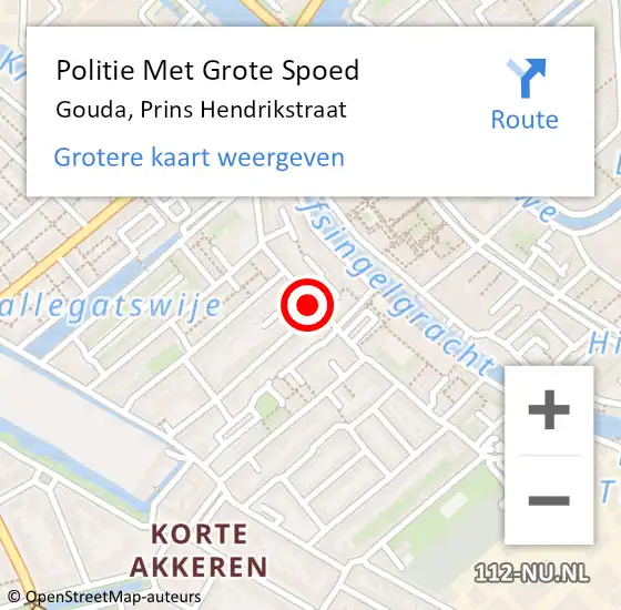 Locatie op kaart van de 112 melding: Politie Met Grote Spoed Naar Gouda, Prins Hendrikstraat op 13 april 2024 14:24