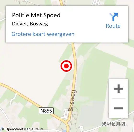 Locatie op kaart van de 112 melding: Politie Met Spoed Naar Diever, Bosweg op 13 april 2024 14:44