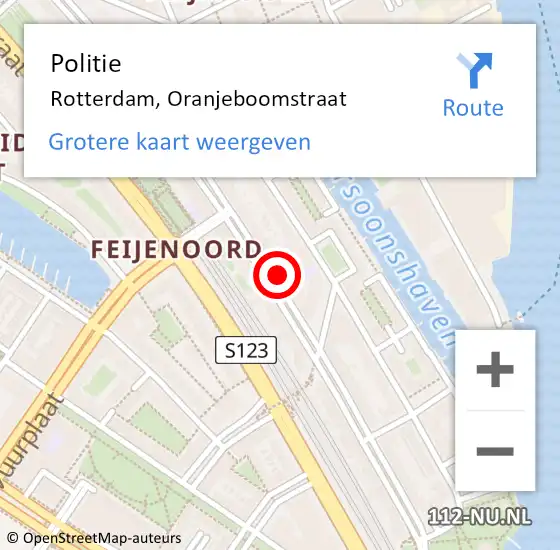 Locatie op kaart van de 112 melding: Politie Rotterdam, Oranjeboomstraat op 13 april 2024 14:45